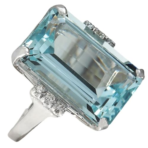Trendy Oversize Sky Blue Square Cubic Zirconia Crystal Ring For Women Luxury Jewelry Cocktail Party Size 7 Practical and clever
