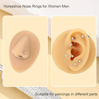 Horseshoe Nose Ring for Women, 20G 18G 16G Surgical Steel Nose Hoops, Multi-Purpose Nose Piercing Jewelry for Cartilage Helix Tragus Labret Septum Lips Ears - color: 18G-Silver 8MM&10MM