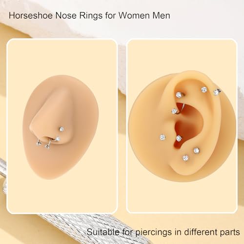Horseshoe Nose Ring for Women, 20G 18G 16G Surgical Steel Nose Hoops, Multi-Purpose Nose Piercing Jewelry for Cartilage Helix Tragus Labret Septum Lips Ears - color: 20G-Silver 8MM