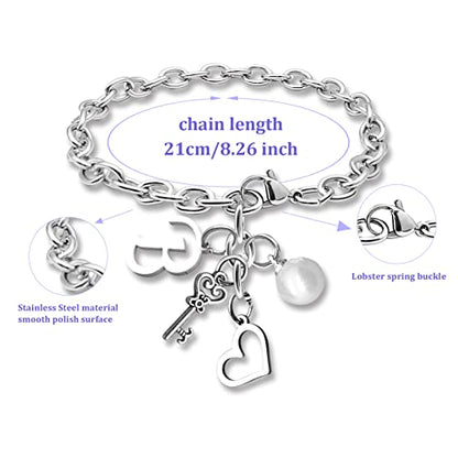 Initial A-Z Bracelets Gift for Women Girls Stainless Steel Chain Bracelet 26 Alphabet Jewelry Gifts for Birthday Anniversary Letter Bracelet Monogram Gifts for Sister Friend Girlfriends Mom 8.26 Inch - color: B