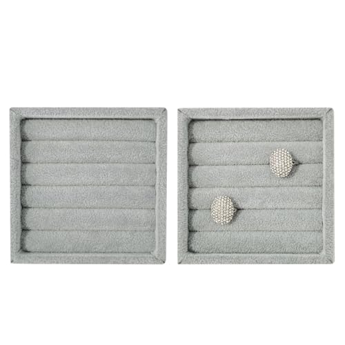 SCIKHETF Velvet Ring Earrings Studs organizer Tray Small Ring Insert Display Tray 5 Slots Stackable (Grey) - color: Grey