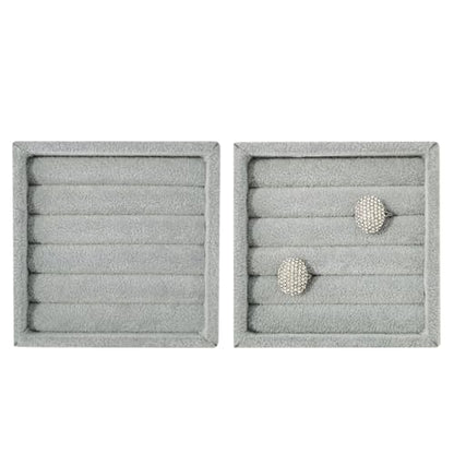 SCIKHETF Velvet Ring Earrings Studs organizer Tray Small Ring Insert Display Tray 5 Slots Stackable (Grey) - color: Grey