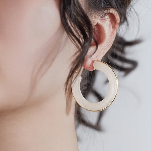 Chunky Gold Resin Hoop Earrings Leverback Statement Huggie Hoops Dangle Drop Dressy Earring Prom Festival Vacation Jewelry for Women - color: White, size: Hoop