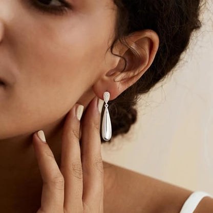 LLWOM Earrings for Women - 14K Gold Plated CZ Teardrop Dangle Earrings | Dangling Earrings for Women Trendy, Hypoallergenic Jewelry Gift for Wedding/Party/Prom/Daily, Elegant Drop Earring Stud - color: Silver CZ Teardrop