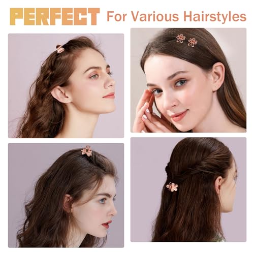 CWJCYTNSN 16PCS Small Metal Hair Claw Clips, Rose Gold Mini Hair Clips for Thin Thick Hair, Cute Tiny Hair Clips, Little Flower Hair Jaw Clamps, Nonslip Bangs Hair Accessories for Women Girls - color: Rose Gold