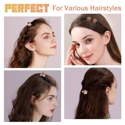 CWJCYTNSN 16PCS Small Metal Hair Claw Clips, Rose Gold Mini Hair Clips for Thin Thick Hair, Cute Tiny Hair Clips, Little Flower Hair Jaw Clamps, Nonslip Bangs Hair Accessories for Women Girls - color: Rose Gold