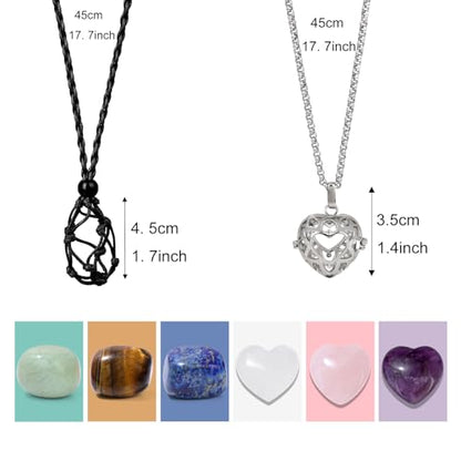 Raicegs Heart Shaped Crystals and Healing Stones 7 Chakra Crystal Necklace 0.8 inch Heart Gemstones Natural Stones Necklaces for Women Spiritual Gift for Women Teen - style: 6PCS