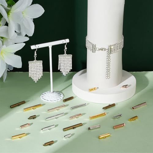 PH PandaHall 480pcs Slider End Clasps 4 Colors Beading Tubes Slider End Caps Slide Tube End Bar for Seed Beads Looms Multi-Strand Necklace Bracelet Jewelry Making (10/13 / 16/20 / 25 / 30mm)
