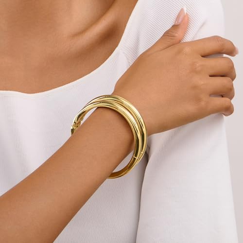 Gold Bangle Bracelets for Women Cuff Stackable Waterproof Non Tarnish Bracelet Stack Silver Plated 14k Chunky Bangles Jewelry Set for Woman - style: Style 2