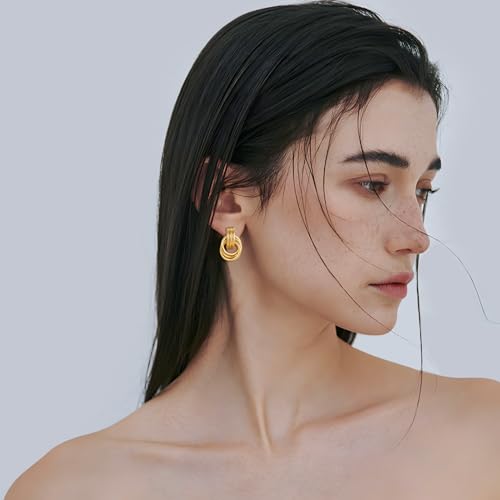 Gold Chunky Earrings for Women Geometric Knot Link Drop Dangle Earrings 14K Gold Plated Statement Earrings Trendy Gold Jewelry - color: Style 8-Gold