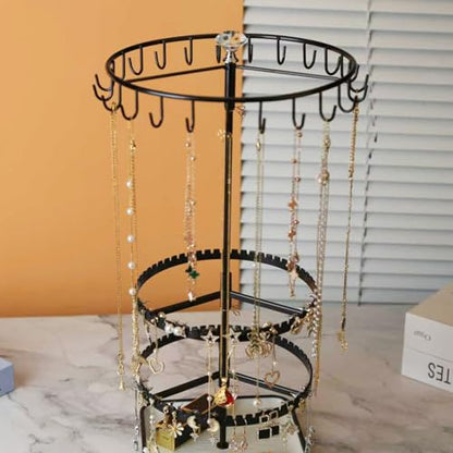 Multi layer rotating jewelry storage rack, capable of storing rings, earrings, necklaces, bracelets, adjustable jewelry display tree, black - color: C Black
