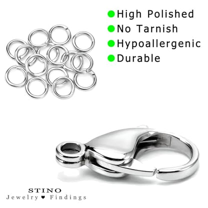 450Pcs Stainless Steel Lobster Claw Clasps & Jump Rings (10mm) | Fadeless, Waterproof, Hypoallergenic, Jewelry Making