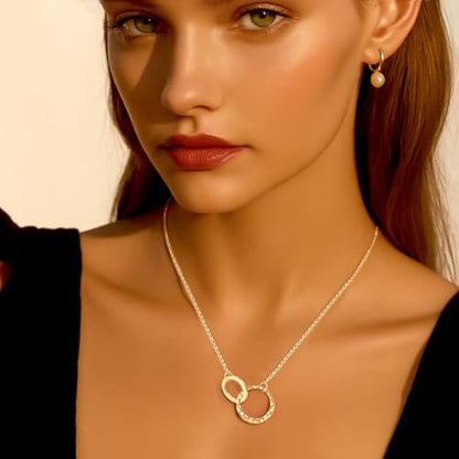 Minimalist Stainless Steel Single or Two Circular Hammered Texture Pendant Necklace for Women, 14K Gold/Silver/Rose Gold Plated Hypoallergenic Stackable Layered Collarbone adjustable Chain Necklace, Dainty Layering Necklace Jewelry Gift - style: Gold Two