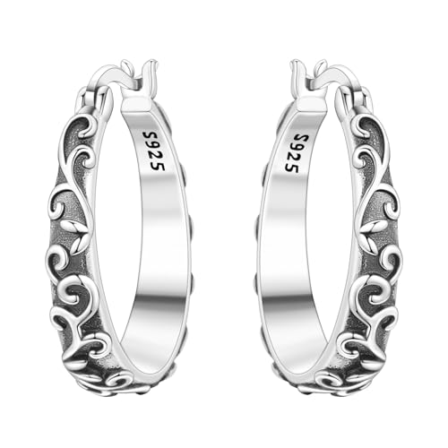 Floral Hoop Earrings 925 Sterling Silver with 14K Gold Plating – Lightweight CZ Flower Hoops | Hypoallergenic Jewelry for Women | Gift Box + Polishing Cloth - color: 22mm Retro flower earrings