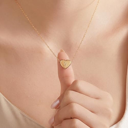18k Gold Plated Heart Pendant Letter Necklaces for Girls Stainless Steel Initial Necklace for Women Birthday Gifts for Girls Women - color: Brushed Gold, style: Letter U
