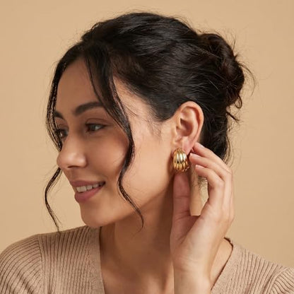 MUYAN Chunky Textured Earrings for Women Large Statement Studs | Brass Hypoallergenic Jewelry, Fashion Accessories, Gifts for Women - color: Gold