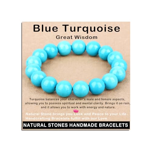 AD Beads Handmade Gemstone Stretch Elastic Bracelet Crystal Healing Reiki Nature's Beauty and Spiritual Essence Unisex (12mm, Blue Turquoise (Great Wisdom)) - color: Blue Turquoise (Great Wisdom), size: 12mm