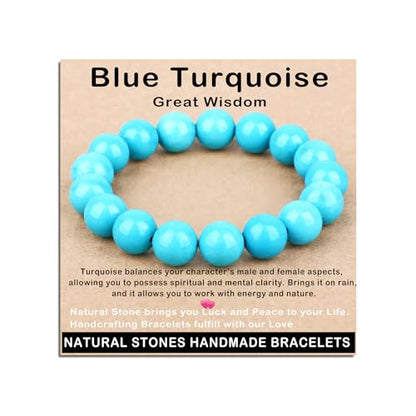 AD Beads Handmade Gemstone Stretch Elastic Bracelet Crystal Healing Reiki Nature's Beauty and Spiritual Essence Unisex (12mm, Blue Turquoise (Great Wisdom)) - color: Blue Turquoise (Great Wisdom), size: 12mm