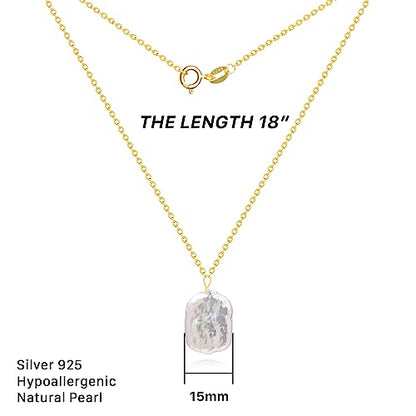 925 Sterling Silver Dainty Freshwater Cultured Pearl Choker Necklace White Genuine Real Pearl Charm Necklaces Jewelry Gifts for Her - color: Baroque-Square-Gold