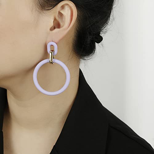 RUOFFETA Acrylic Rectangle Earrings, Fashion Acrylic Square/Oval/Hoop Statement Drop Earrings for Women - color: Lavender Hoop