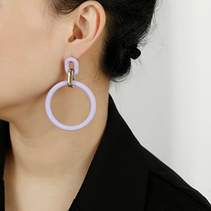 RUOFFETA Acrylic Rectangle Earrings, Fashion Acrylic Square/Oval/Hoop Statement Drop Earrings for Women - color: Lavender Hoop