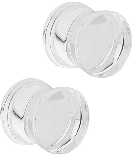 Forbidden Body Jewelry 8mm - 14mm Acrylic Ear Gauges, Solid Double Flared Saddle Plug Earrings Sold in Pairs - style: 12mm (1/2 Inch) Clear