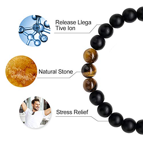 M MOOHAM Mens Bracelet - Beaded Natural Stone 8mm Tiger Eye Matte Agate Lava Rock Bracelets for Men Teen Boys Grandpa Dad Birthday Gifts Jewelry - style: Black Matte Agate Tiger Eye Bracelet