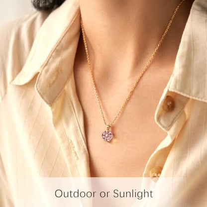 Cubic Zirconia Necklace Stainless Steel Color Change Synthetic Alexandrite/Solitaire Necklace Pendant Women - color: Round-Alexandrite-G