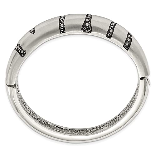 Stainless Steel Brushed Black Crystal Hinged Bangle 7.5" (15mm)