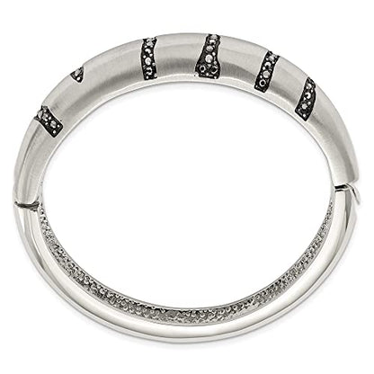 Stainless Steel Brushed Black Crystal Hinged Bangle 7.5" (15mm)
