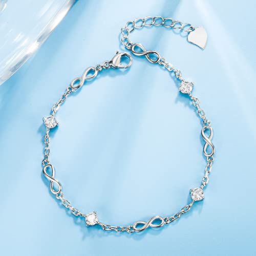 kelistom 925 Sterling Silver Bracelets for Women Teens, Love Heart Charm Chain Bracelet Bangle Fashion Jewelry Gifts - color: infinity zircon-white