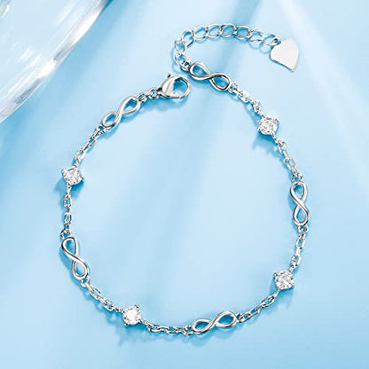 kelistom 925 Sterling Silver Bracelets for Women Teens, Love Heart Charm Chain Bracelet Bangle Fashion Jewelry Gifts - color: infinity zircon-white