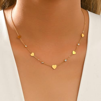 Dainty Necklaces with CZ Inlaid Minimalist Stackable Fashion Gifts - color: Heart-GD