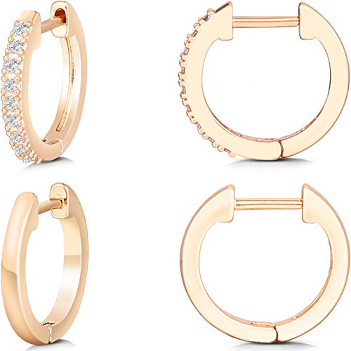 Gacimy Hoop Earrings for Women 14K Gold Plated Cartilage Stud Small Huggie Ear Cuff - color: 14K Rose Gold Plated & CZ, size: 13MM