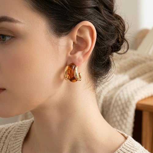 Vintage Hoop Earrings for Women Geometric Gold Chunky Studs Jewelry Accessory