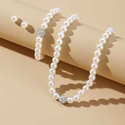 CSIYANJRY99 Pearl Necklace and Earring Set Faux Pearl Jewelry Sets for Women Imitation Beaded Pearl Necklace Bracelet Stud Earrings for Women - color: C