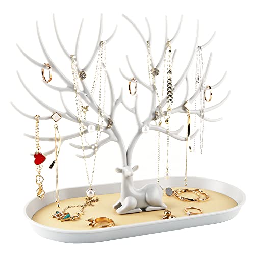 MORE&LESS Antlers Jewelry Display Stand,Tree Tower Rack Hanging Organizer for Ring Earrings Necklace Bracelet - color: A White