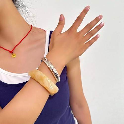 2PCS Chunky Acrylic Bracelet for Women Large Square Resin Cuff Vintage Open Bangle Bracelets Wide Geometric Jewelry - style: F-4pcs