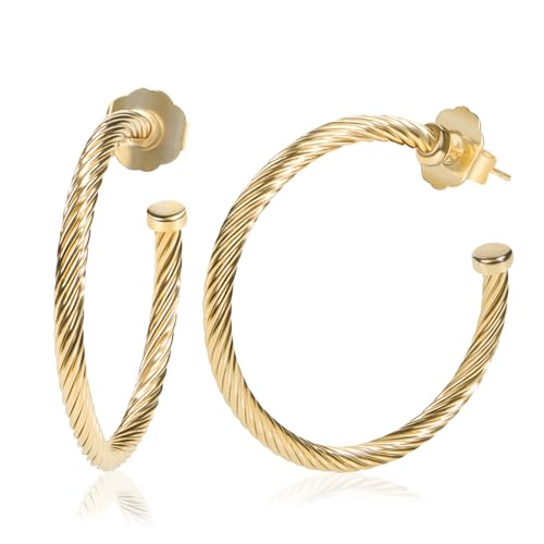 Inspired Designer Twisted Hoop Earrings for Women Fashion Jewelry Cable Wire Half Hoop Earrings for Women Gift - color: Large Hoop - Golden Tone