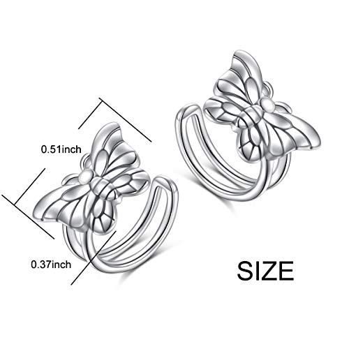 Birthday Gifts 925 Sterling Silver Ear Cuff Non Pierced Fake Cartilage Cuffs Huggie Earrings for Women Girls - Set of 2 - style: Butterfly