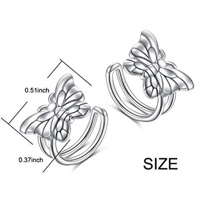 Birthday Gifts 925 Sterling Silver Ear Cuff Non Pierced Fake Cartilage Cuffs Huggie Earrings for Women Girls - Set of 2 - style: Butterfly