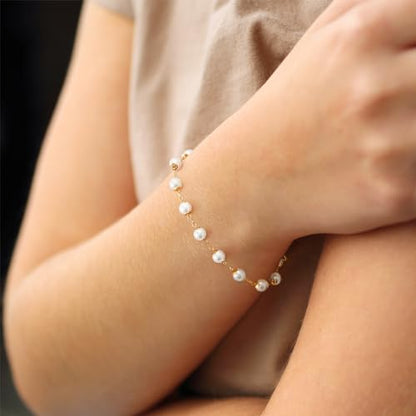 Gold Chain Bracelet for Women, 14K Gold Plated | Dainty Bracelets with Adjustable Chain, Trendy Jewelry Gift for Women - style: Pearl chain