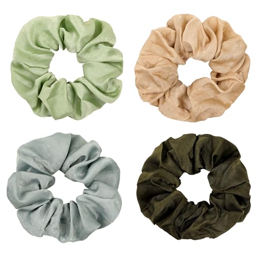 Silk Satin Scrunchies Women Hair Ties - Ivyu Big Scrunchy Ponytail Holder No Crease Hair Bands Soft Elastic No Hurt Your Hair for Vsco Girl Women Gray Dark Green Light Green Beige - color: Gray Dark Green Light Green Beige