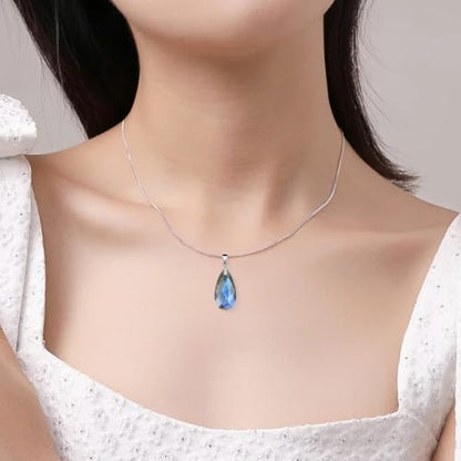 iSTONE 925 Sterling Silver Natural Crytral for Womens Pendant Necklace, Gemstone Birthstone with 17.8" Silver Chain Ladies - color: Labradorite- faceted