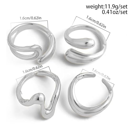 Roe Dolph Chunky Gold Rings for Women Stackable Statement Ring Set | Mixed sculptural shapes and polished surfaces create bold stacking combinations for parties dinners and everyday outfits - color: B3