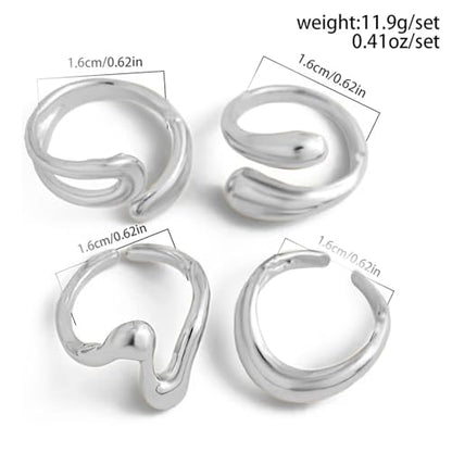 Roe Dolph Chunky Gold Rings for Women Stackable Statement Ring Set | Mixed sculptural shapes and polished surfaces create bold stacking combinations for parties dinners and everyday outfits - color: B3