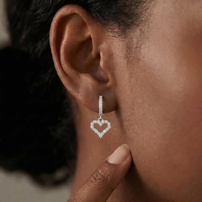 SLUYNZ 925 Sterling Silver CZ Sweet Love Hoop Earrings for Women Teens Hollow Heart Huggie Earrings Drop - color: A-SILVER