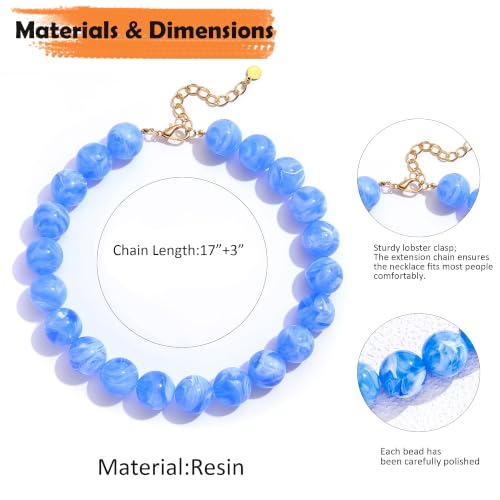 Chunky Necklaces for Women Trendy 20MM Large Resin Beaded Necklace Bold Statement Chunky Choker Necklace Boho Beads Summer Beach Jewelry - color: Sky Blue