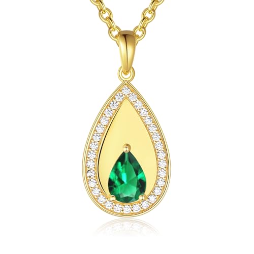 Birthstone Pendant Necklaces for Women 925 Sterling Silver Teardrop Pendant Necklace Birthday Jewelry Gift, 18"+2" Inches - color: 05 - Emerald