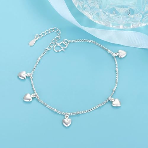 925 Sterling Silver Plated Heart Charm Bracelet for Women - Dainty Chain Love Gift Idea - style: Style5